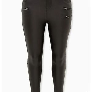 BLACK COATED PONTE MULTI ZIP SKINNY ANKLE PANT
